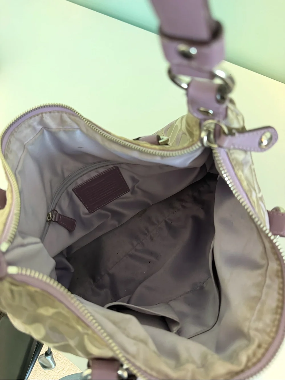 Vintage Coach Alexandra Lavender Trim Signature Shoulder Bag